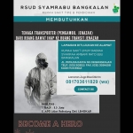 Poster lowongan tenaga transporter atau pengambil jenazah di RSUD Syamrabu Bangkalan yang diunggah akun Instagram @wecarebangkalanmadura.