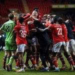 Pemain Charlton Athletic merayakan kemenangan atas Brighton pada 16 besar carabao cup musim 2022-23