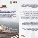 Pamflet informasi perjalan kereta yang terganggu akibat anjloknya KA Purwojaya di Emplasemen Stasiun Kedunggedeh.