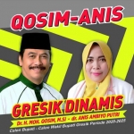 Sticker duet pasangan Qosim-Anis di Pilbup Gresik mulai beredar di media sosial.
