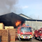 Dua truk damkar yang ikut memadamkan api di Gudang Kayu CV Pelita Alba. foto: ist.