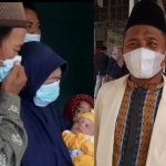 Baihaki (40 hari) digendong neneknya (kiri) dan Ketua DMI Gresik Zainal Abidin (kanan). Foto: SYUHUD/ BANGSAONLINE