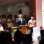 Menteri ATR/BPN saat memberi sambutan usai Upacara Peringatan Hari Santri Nasional Tahun 2025 di Pondok Pesantren Mahasina Darul Qur’an wal Hadits, Kota Bekasi.