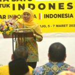 Khofifah saat hadir dalam Musyawarah Daerah X Partai Golkar Provinsi Jawa Timur Tahun 2020 di Hotel Utami, Kab. Sidoarjo, Jumat (6/3).
