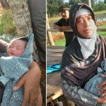 Salah satu warga menggendong bayi yang ditemukan di sebuah gubuk.