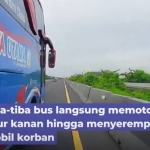 tangkapan layar dari video Bus Jaya Utama saat serempet mobil Wuling Alvez di jalan Tol Surabaya-Gresik.