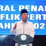 Menteri ATR/BPN, Nusron Wahid, saat memberi sambutan.