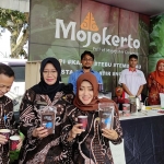 Bupati Ikfina (kerudung cokelat) dan Kadisperta Nurul Istiqomah saat meninjau produk unggulan pertanian di stan BPP.