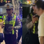 Polisi saat merazia pengemudi yang mengonsumsi alkohol menggunakan Alcohol Breath Analyzer