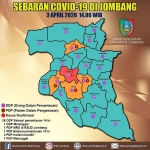 Peta sebaran Covid-19 di Jombang.