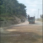 Kondisi badan jalan di km 228 Desa Gemaharjo yang belum teraspal. (foto: ist)
