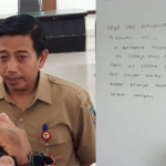 dr. Bambang Triono Putro, Plt Kepala Dinas Kesehatan Kabupaten Kediri dan surat tulisan tangannya. foto: MUJI HARJITA/ BANGSAONLINE 