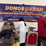 Giat donor darah yang digelar Satlantas Polres Pasuruan dalam rangka memperingati Hari Lalu Lintas Bhayangkara ke-70.