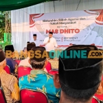 Cabup Hanindhito Himawan Pramana saat memberi sambutan pada acara silahturahmi dengan para tokoh agama dan masyarakat. Foto: Muji Harjita/BANGSAONLINE