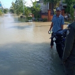 Kondisi banjir luapan Kali Lamong yang merendam wilayah Kecamatan Bolongpanggang berangsur surut. foto: SYUHUD/ BANGSAONLINE