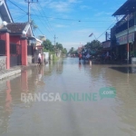 Hingga Jumat (18/1) siang, genangan banjir masih tampak meski mulai surut. foto: AKINA/ BANGSAONLINE