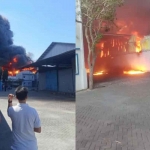 Kobaran api saat melalap PT Gunung Agung Sentosa, di Desa Kepatihan,  Kecamatan Menganti. Foto: ist.