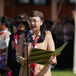 Ketua Kwarcab Pramuka Kabupaten Kediri, Eriani Annisa Hanindhito, saat memberi sambutan. Foto: Ist