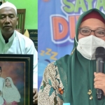 KH Abdul Rozak menunjukkan foto Ainun Najib beserta keluarga. Foto kanan, Wabup Aminatun Habibah. foto: SYUHUD/ BANGSAONLINE