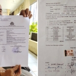 Pelapor, Sholihin, yang juga mantan Pj. Kades Karang Kliwon, Kecamatan Grati, Kabupaten Pasuruan, saat menunjukkan bukti lapor polisi. Foto: SUPARDI/ BANGSAONLINE