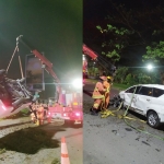 Mobil Toyota Innova sedang dievakuasi oleh petugas PMK Kota Surabaya.