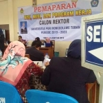 Salah satu calon Rektor Unirow Dian Supiana saat menyampaikan visi, misi, dan proker.