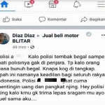 Postingan akun Facebook atas nama Diaz Diaz yang sempat viral karena menghina kepolisian.