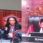 Foto kiri, M. Irfan Choirie bersama M Ali Murtadlo (kiri) saat mengikuti sidang. Ketua Panel 1 MK, Suhartoyo, saat memimpin sidang sengketa Pilkada Gresik 2024. Foto: Ist