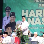 Menteri ATR/BPN saat memberi sambutan dalam peringatan Hari Santri 2025 di Purawakarta.