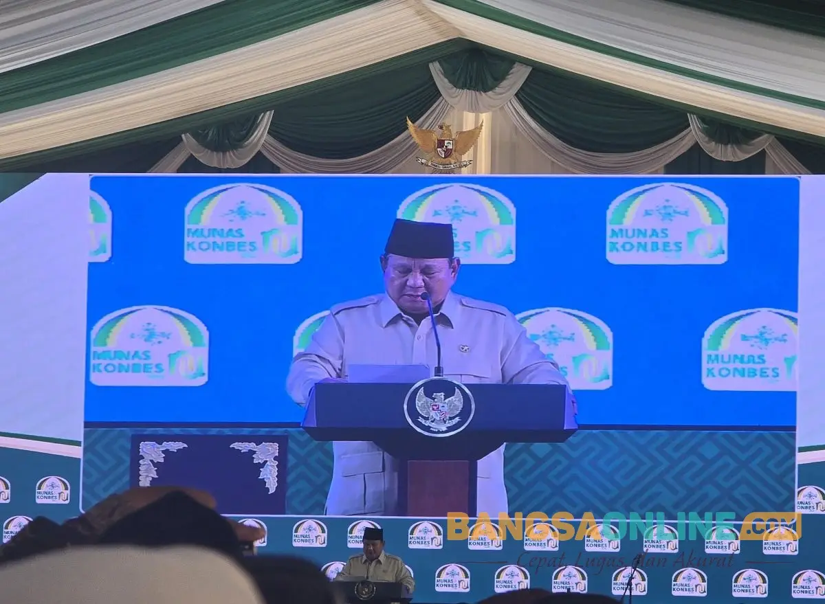 Pidato Presiden Prabowo di penutupan Munas-Konbes NU. Foto: Ahmad Fauzi/BANGSAONLINE