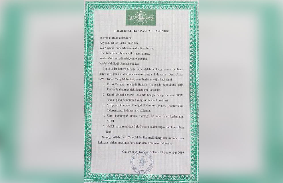  Respons Gerakan Ragukan Pilar Kebangsaan, 5.000 Nahdliyin Sultra Ikrar Setia Pancasila dan NKRI