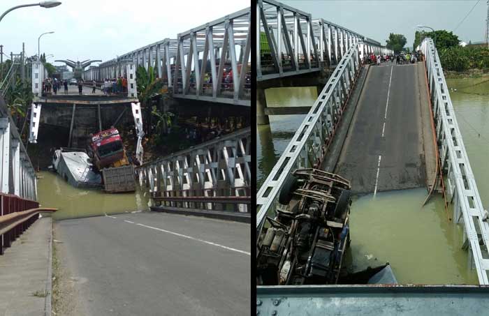 Jembatan Babat Penghubung Lamongan-Tuban Ambruk, 3 Truk Terjun ke Sungai