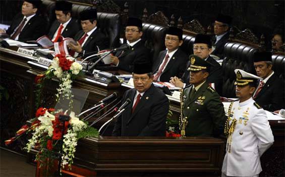 Presiden SBY saat menyampaikan pidato kenegaraan. Pidato ini merupakan pidato terakhir SBY sebagai presiden RI. Foto: tribunnews.com
