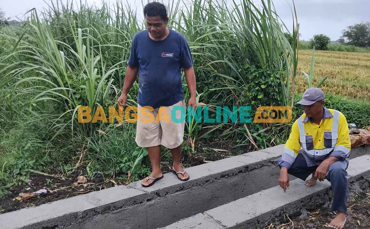 Darto selaku Ketua Hippa saat mengecek pekerjaan saluran air untuk petani. Foto: HENDRO SUHARTONO/BANGSAONLINE