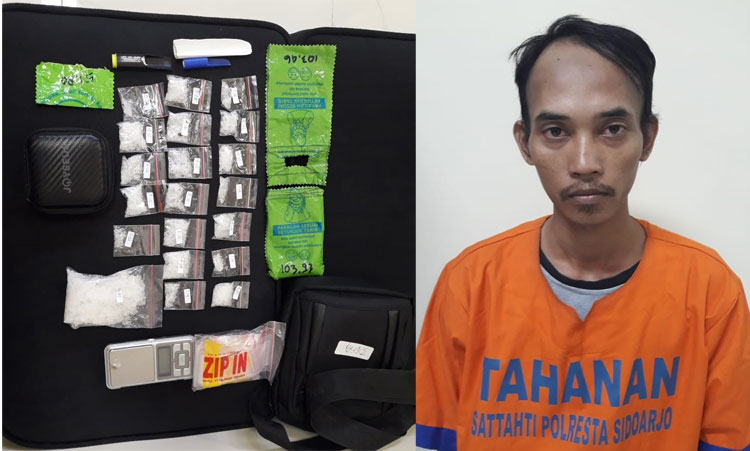 Tersangka dan barang bukti sabu yang diamankan.