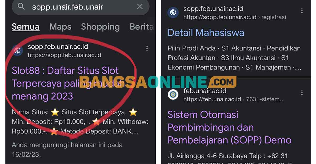 Tangkapan layar website SOPP FEB Unair yang diretas. FOTO: BANGSAONLINE