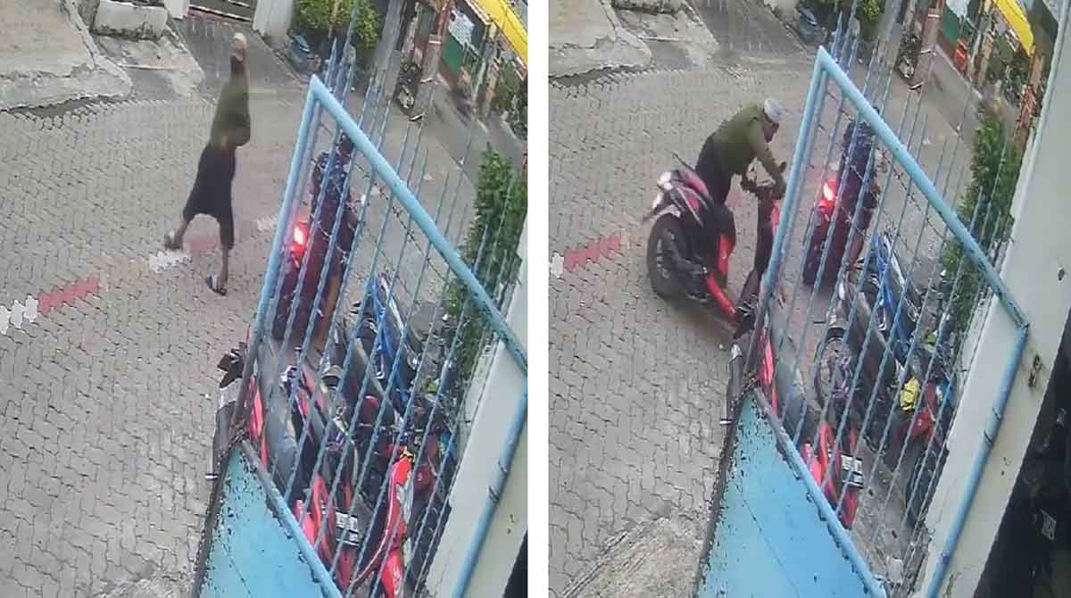 Rekaman CCTV pelaku curanmor di Surabaya.