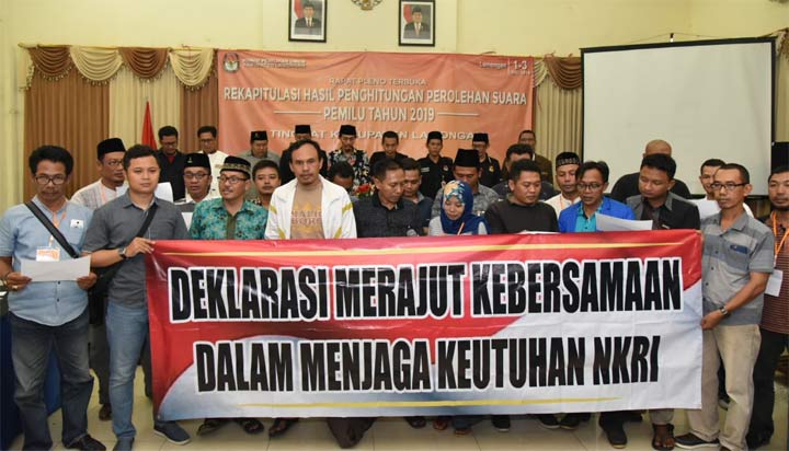 Para saksi parpol dan pilpres deklarasi merajut kebersamaan menjaga keutuhan NKRI.