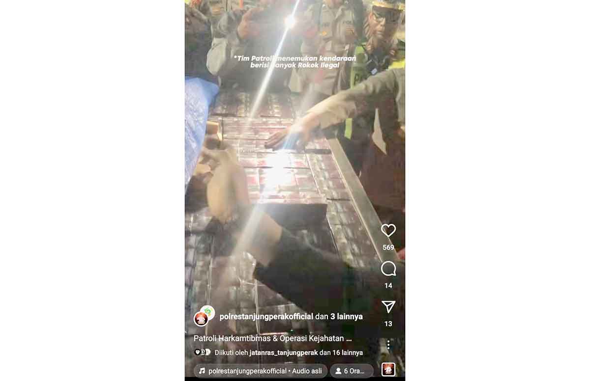 Tangkapan layar pengungkapan rokok ilegal yang dihapus Polres Pelabuhan Tanjung Perak.