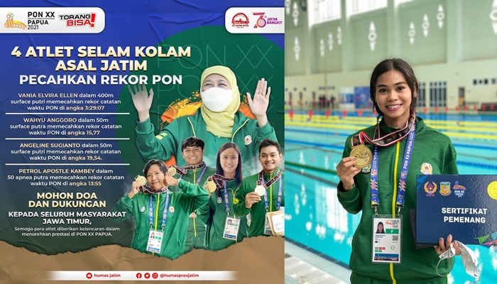 Cabor Selam Kolam asal Jawa Timur berhasil memecahkan rekor PON XX Papua 2021.