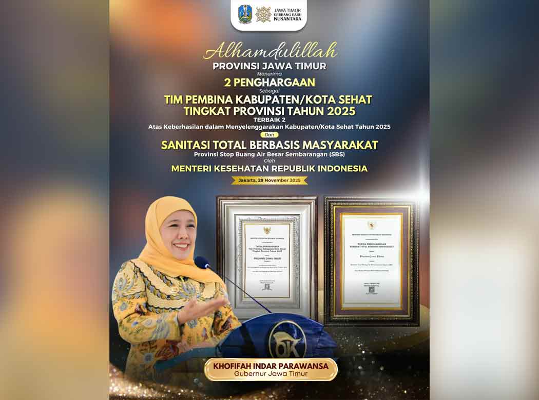 Setelah meraih prestasi di bidang transportasi, kini Jatim kembali meraih penghargaan dari Kemenkes RI.