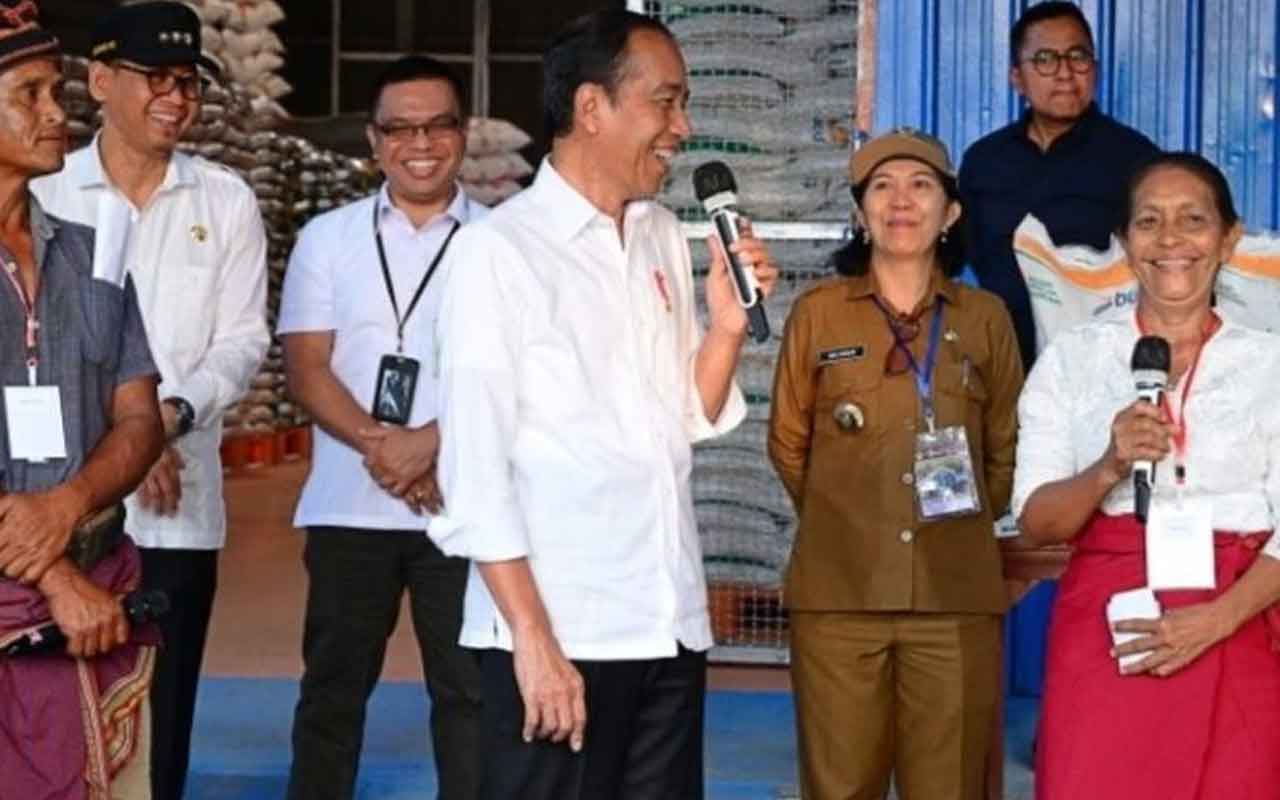Presiden Jokowi saat tinjau penyaluran bantuan beras di Gudang Bulog Kampung Baru, Kabupaten Sumba Barat, pada Rabu (2/10/2024) Foto: Dok. Setpres.