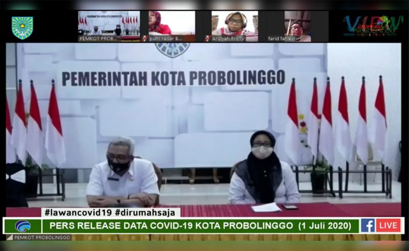Rilis penambahan pasien yang terpapar Covid oleh Gugus Tugas (Gugas) Percepatan Penanganan Covid-19 Kota Probolinggo melalui virtual. 