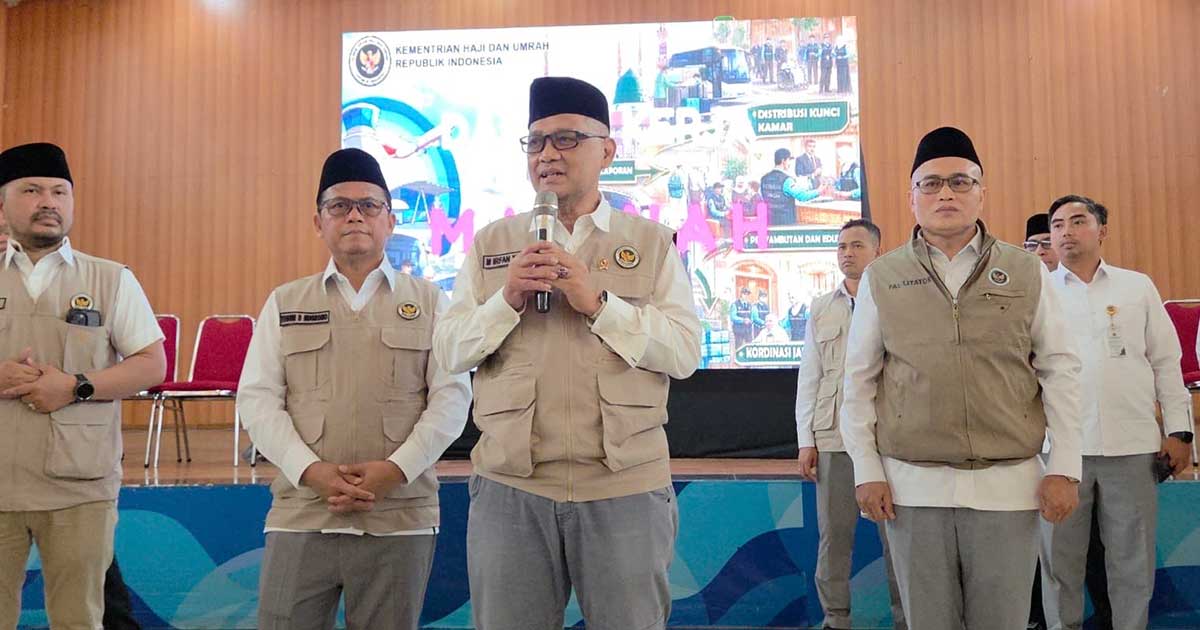 Menhaj, Mochamad Irfan Yusuf, saat memberi sambutan dalam peninjauan Diklat PPIH 2026.