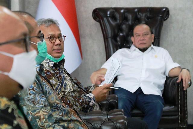 Ketua  DPD RI LaNyalla Maattalitti melakukan pertemuan dengan Ketua KPU RI Arif Budiman dan Ketua Bawaslu RI Abhan, Senin (14/9/2020)i di Jakarta.