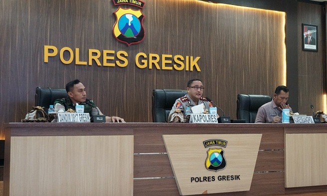 Rakor pengamanan pengesahan warga baru PSHT lintas sektor yang digelar di Mapolres Gresik