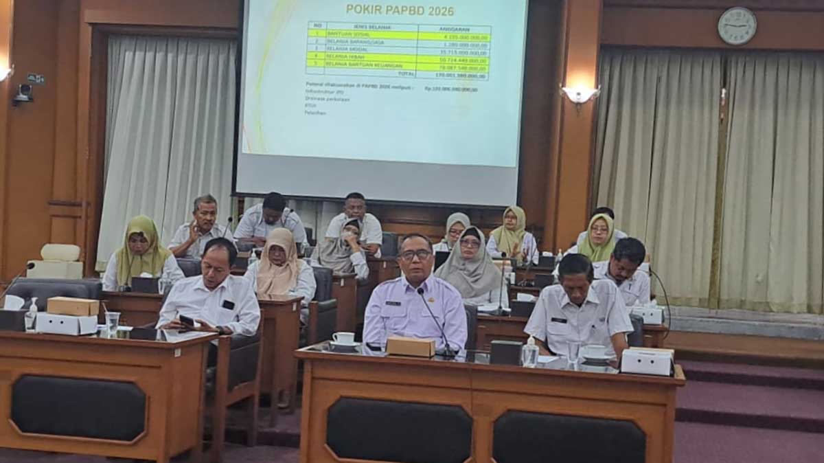 Ketua TAPD yang juga Sekdakab Gresik, Achmad Washil Miftahul Rachman, saat rapat dengan Banggar DPRD membahas hasil MSCP KPK. Foto: Ist