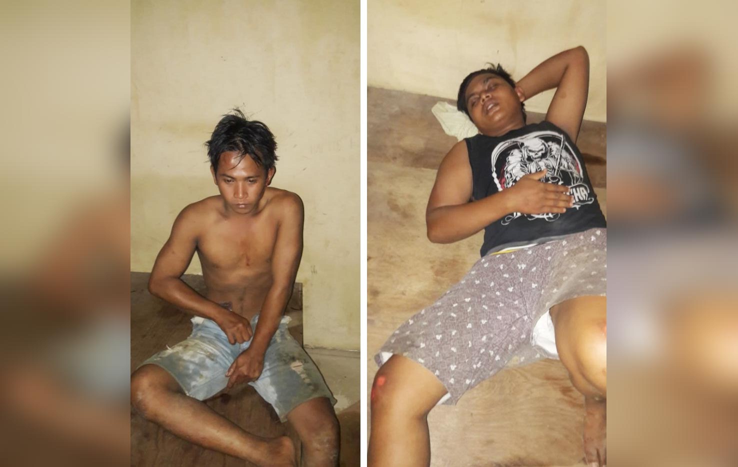 Kedua pelaku pencuri motor yang diamankan oleh Polsek Kadur setelah diamuk massa. 