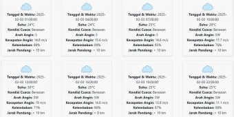 Cuaca Mojokerto Hari ini Senin, 3 Februari 2025: Diperkirakan Berawan dengan Suhu 24-30 °C