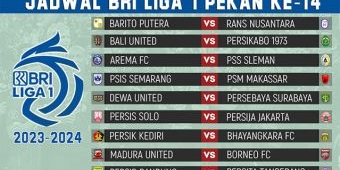 Jadwal BRI Liga 1 2023-2024 Pekan ke-14: Madura United vs Borneo FC, Persebaya Lakoni Laga Tandang